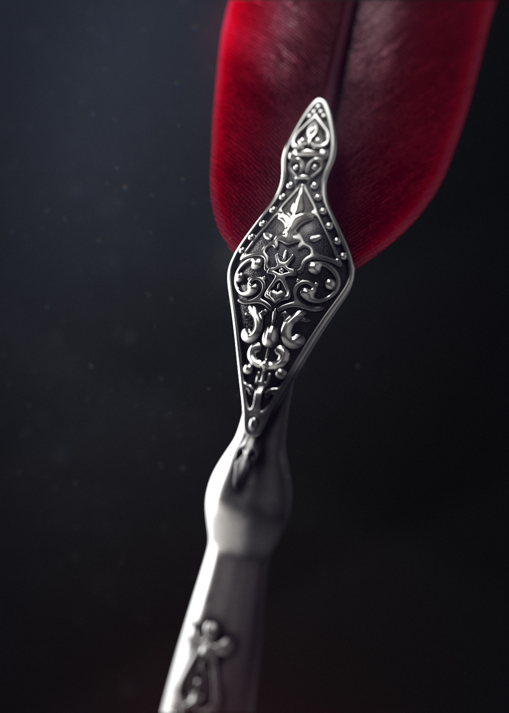 design artwork digital chrome pen Magic   red feather object light 3D 3D model Render