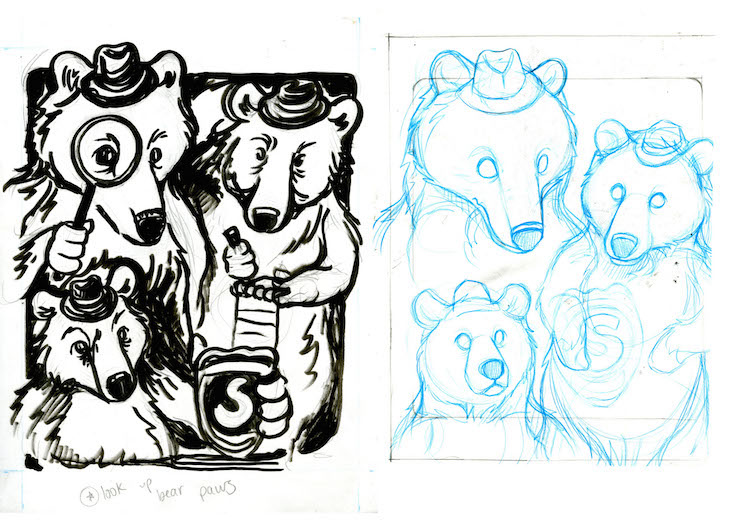 printmaking lino linocut collective noun bear bears print sleuth of bears detective children's book illustration sleuth animal process