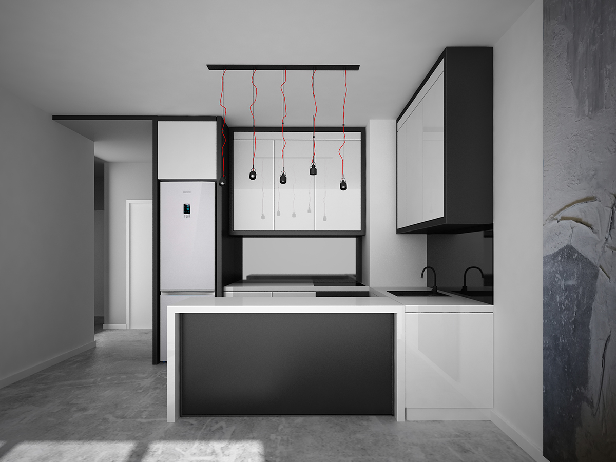 Interior design architecture flat visualization 3D art sketch kitchen graphic