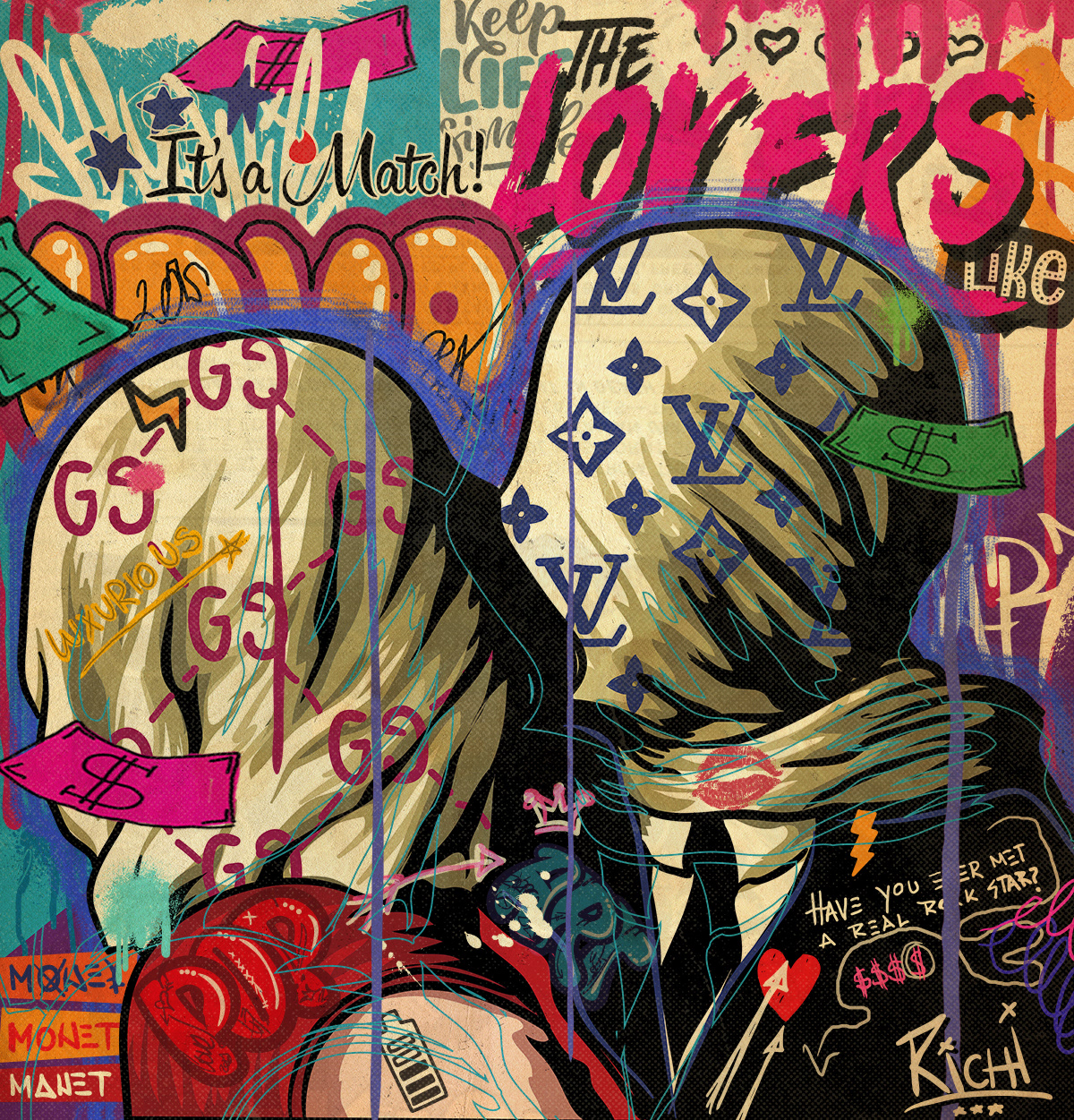 Basquiat Digital Drawing Graffiti gucci Pop Art rene magritte Street Art  surrealism surrealist The Lovers