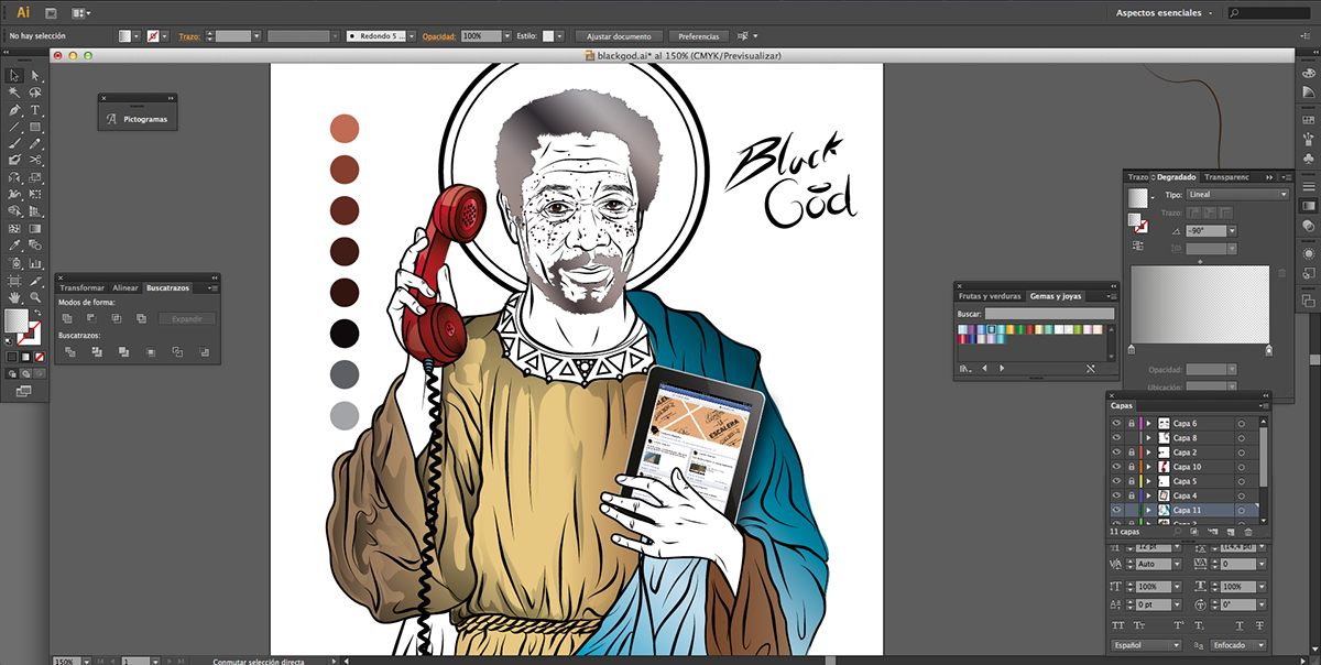ILLUSTRATION  ilustracion vector portrait Morgan Freeman  God black man magazine