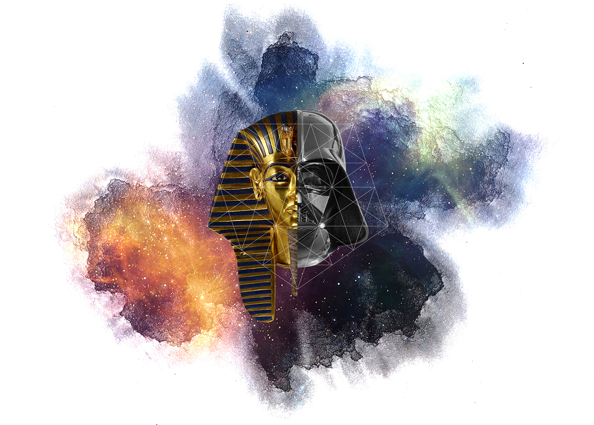 darth vader Tutankhamon star wars pharaoh egypt mask line art morph statue king tut Minimalism lightsaber crook and flail swiss
