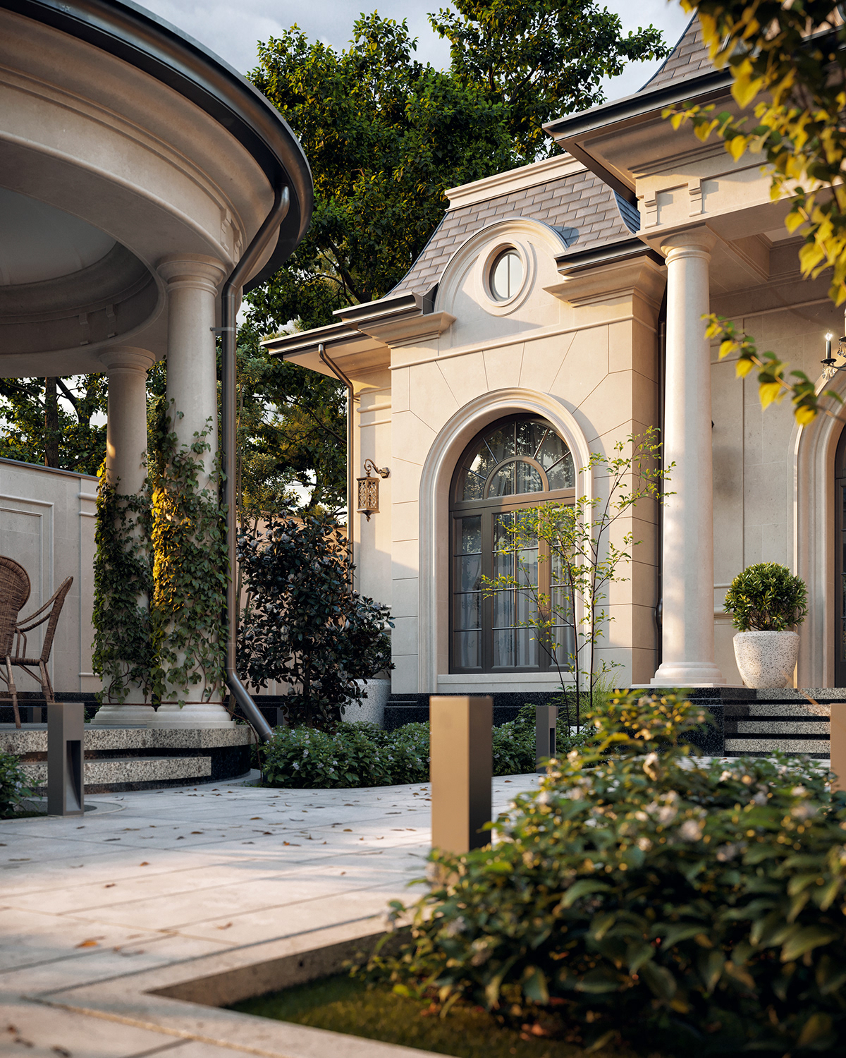 Outdoor Nature exterior night photography 3ds max architecture Render Classical facade