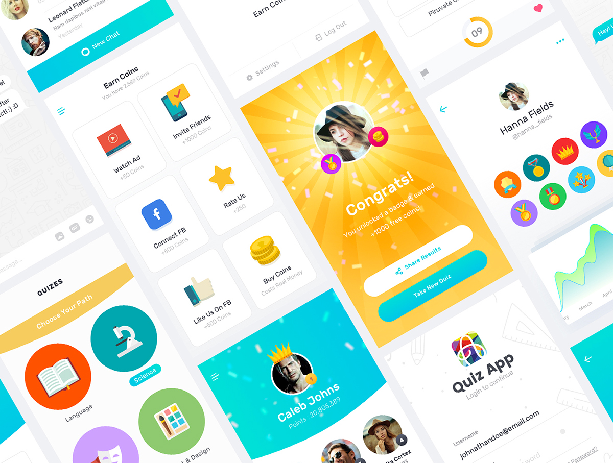 mobile app UI kit GUI Quiz game design graphic sale