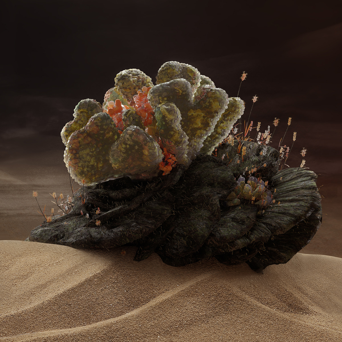 3D artwork c4d CGI colorful coral organic rock seabed visual