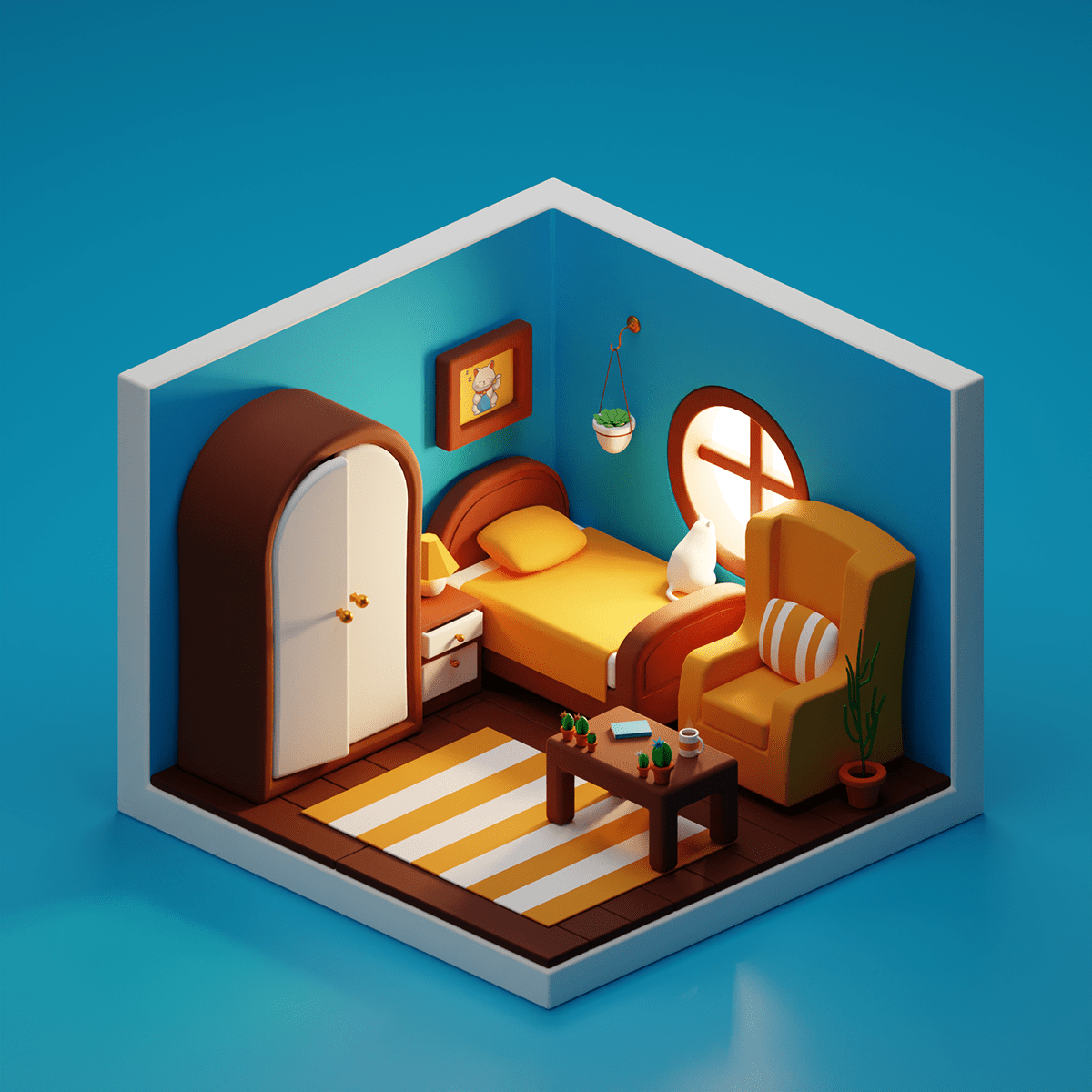 3D 3d modeling cartoon cute house Interior interior design  Isometric Render Low Poly