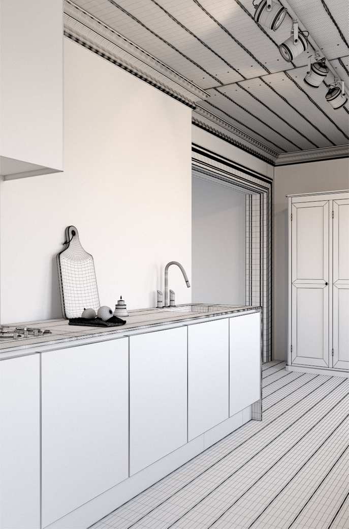 kitchen white kitchen white interior corona render  CGart