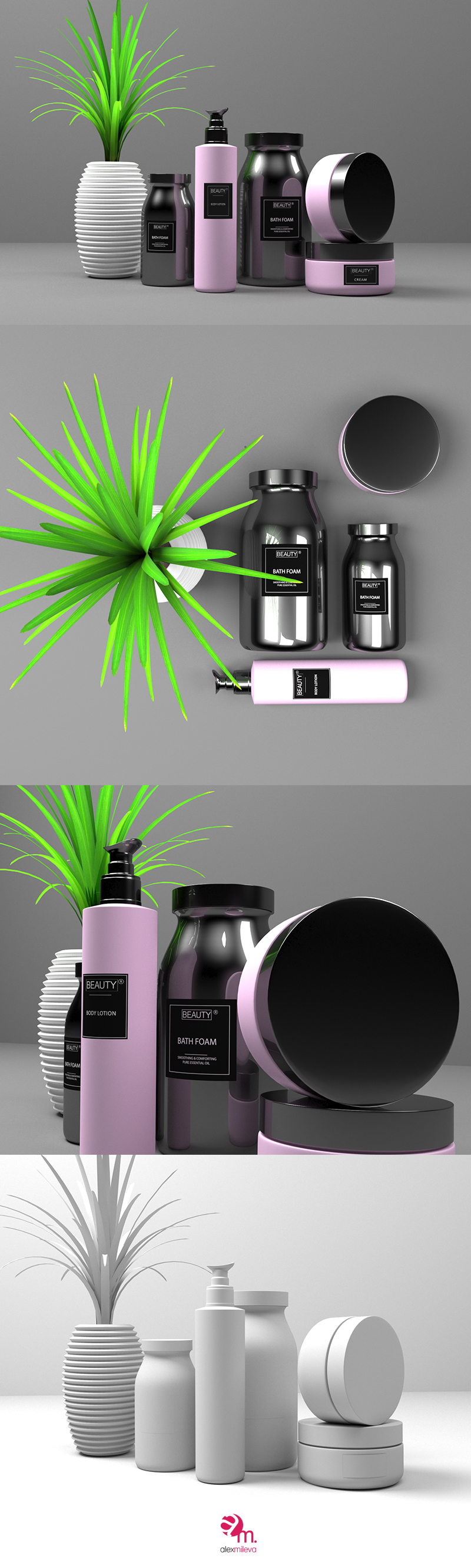 Cosmetic package 3D visualisation V-ray beauty