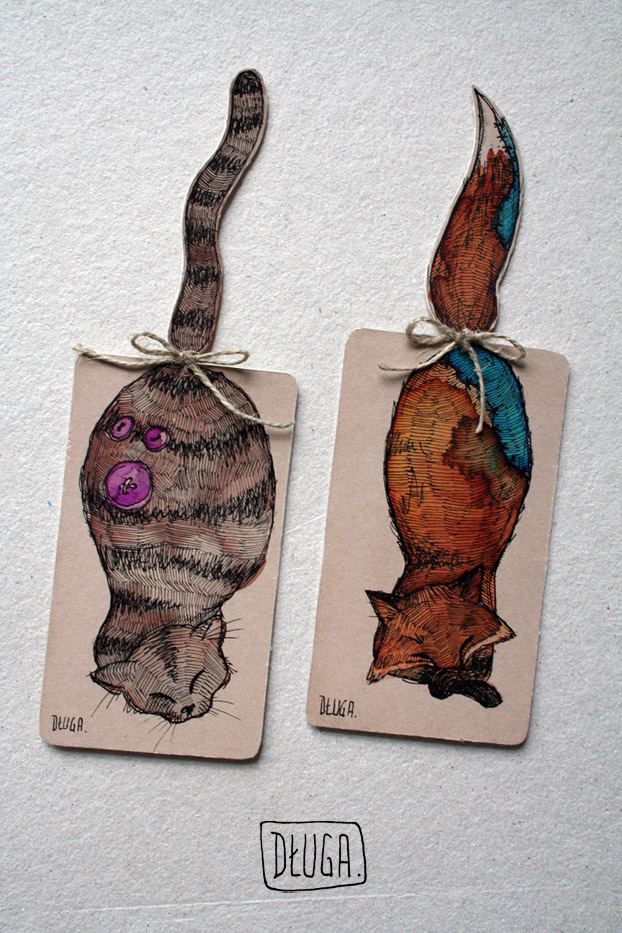 bookmark Tails ink colorfull animals handmade ILLUSTRATION 