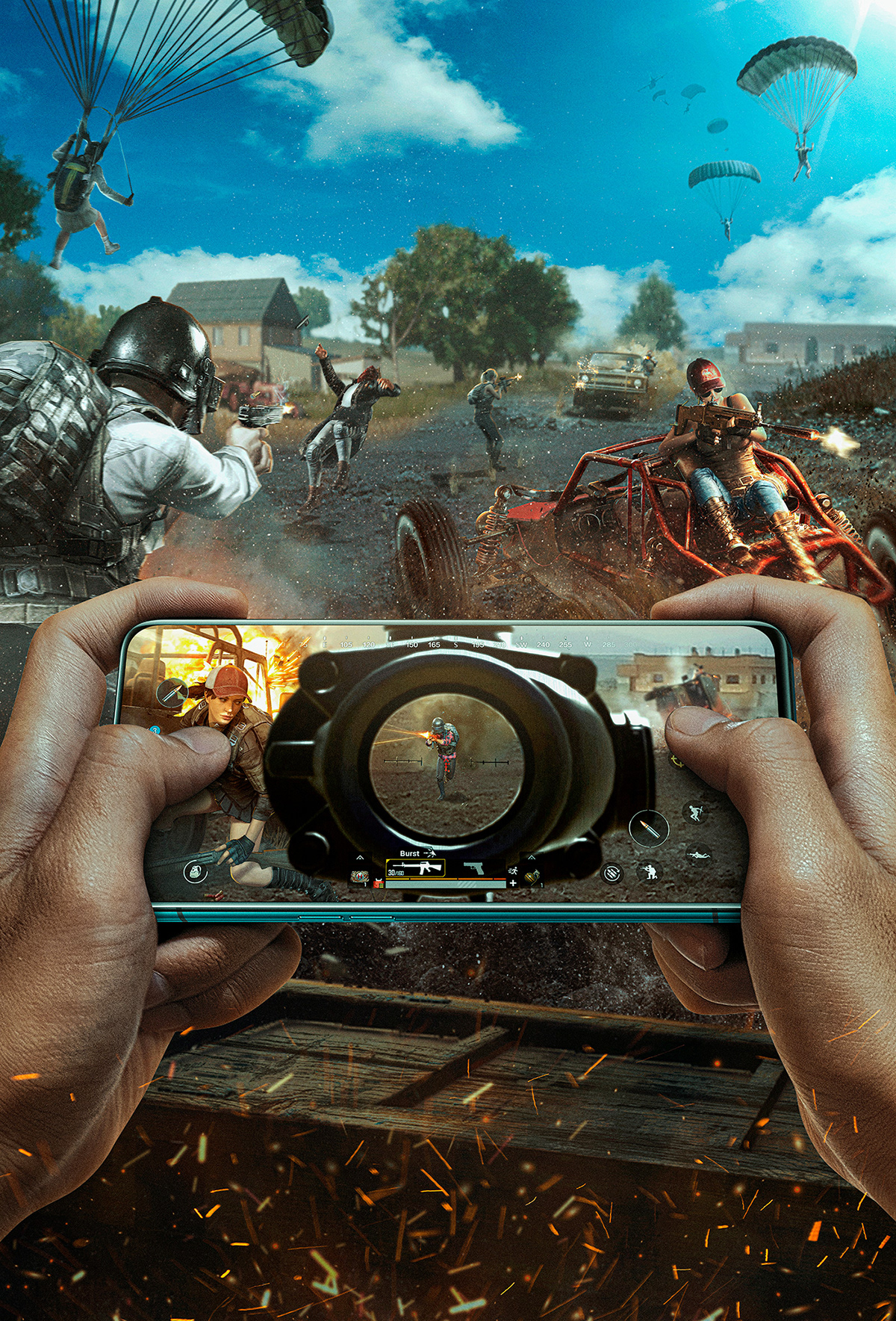 Oppo pubg Gaming key art smartphone video game compositing action Advertising  esports