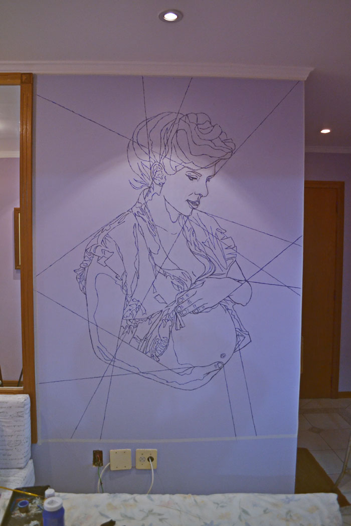 Mural Commissioned marcos Torres spiral3 Office paint pregnant woman sketch acrylic wall lines Ambient Interior
