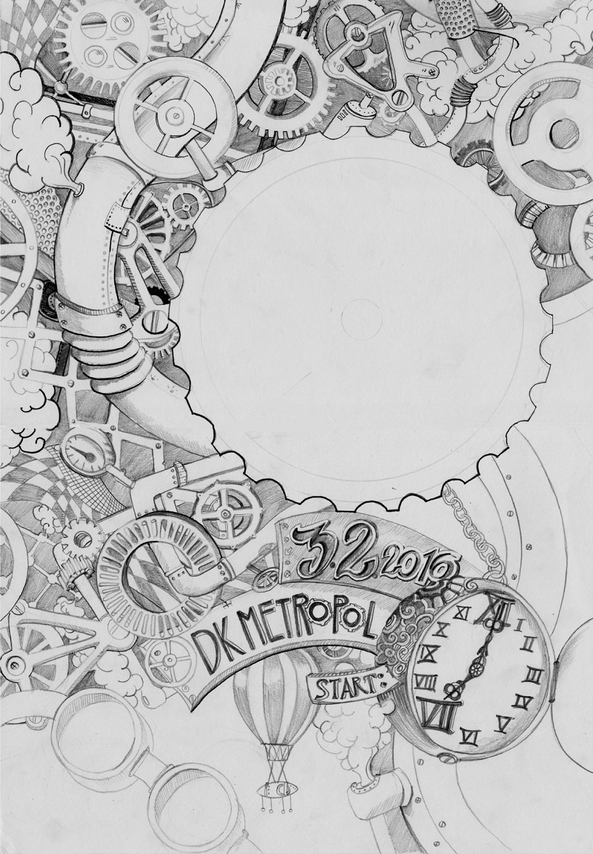 Poster Design STEAMPUNK hand drawn sketch Event ticket design poster and tickets