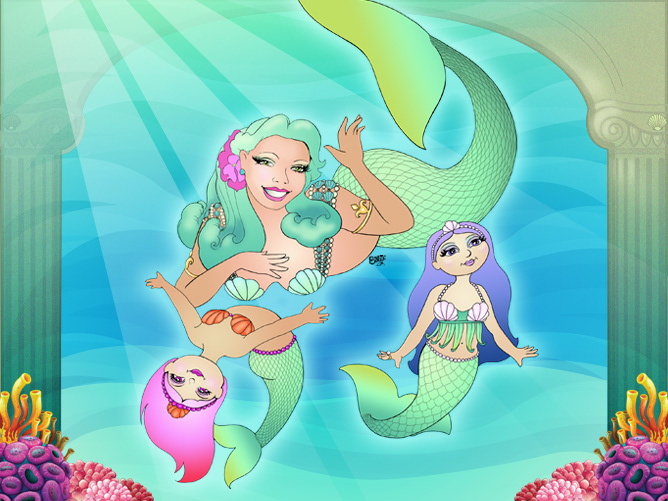 Cartoon Art of Cute, Funny Mermaids by Ellie.