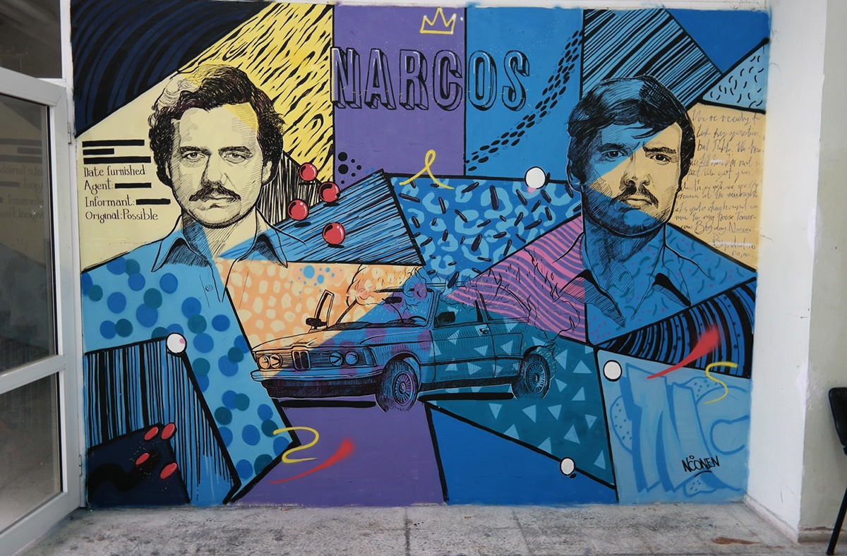 narcos Pablo Escobar colombia Netflix tv series wall art izmir graffiti pedro pascal cagatay mirren