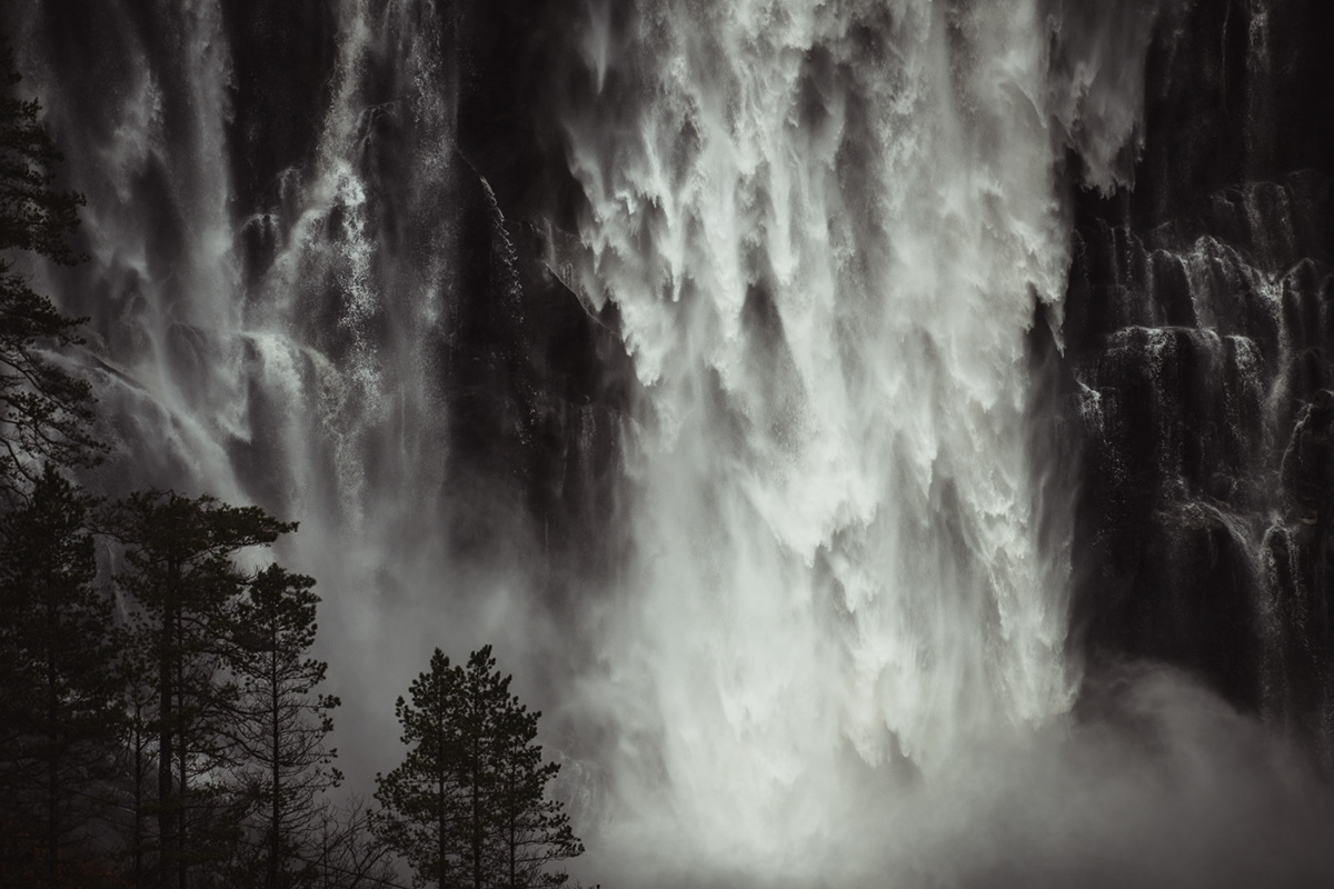 Moody forest fog mist waterfall norway mountains MORNING autumn Fall