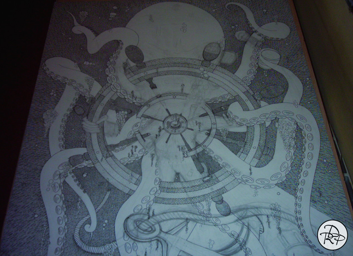 ilustracion tramas linia de arte dibujo pulpo kraken