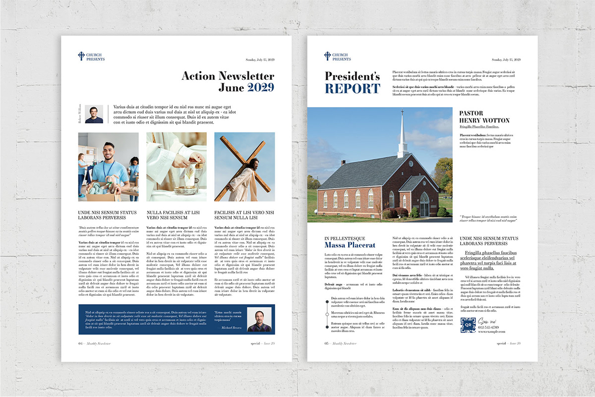 church Christian newsletter bulletin magazine brochure InDesign indd blue SKY