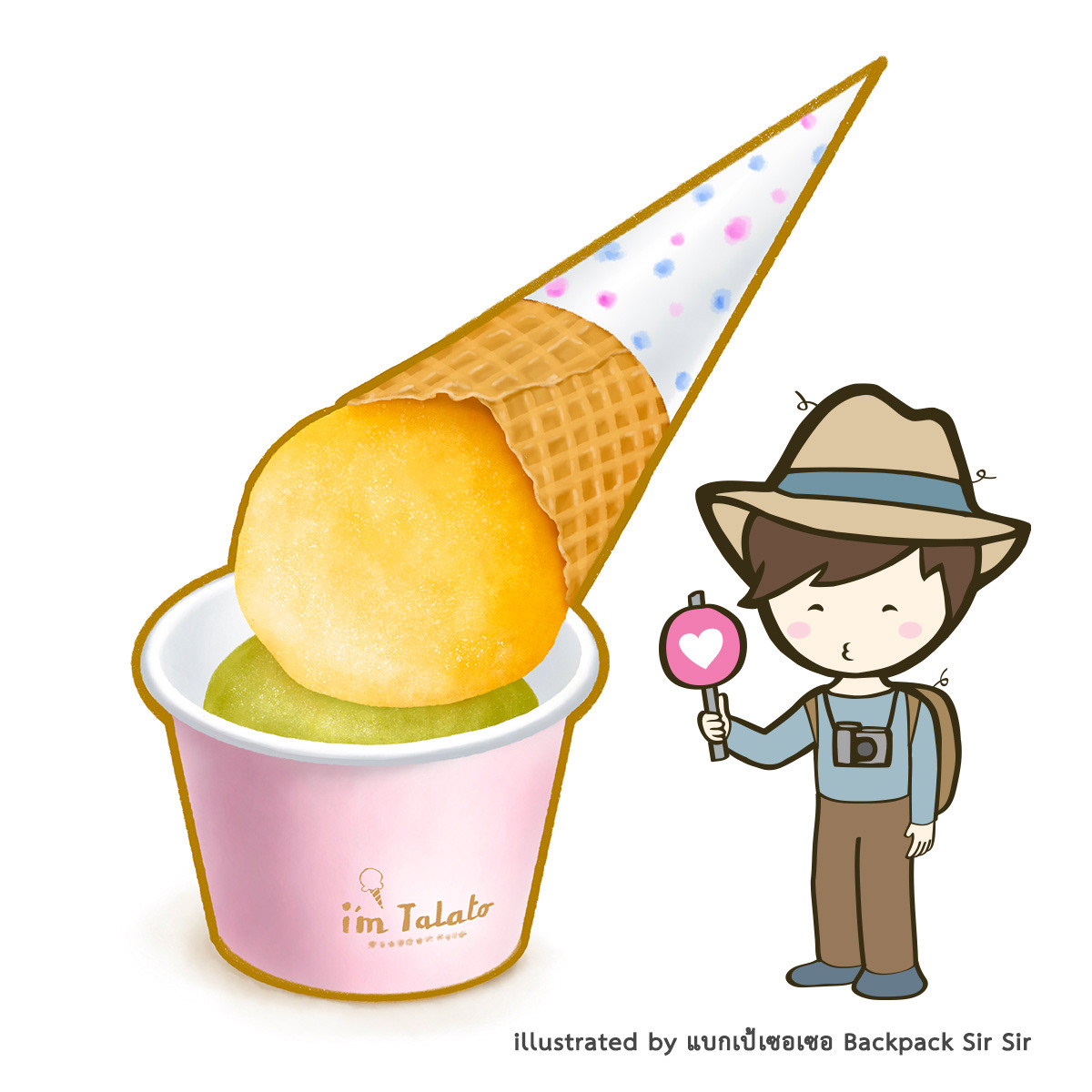 frozen green tea ice cream Icon ILLUSTRATION  Mango sweet wafer waffle