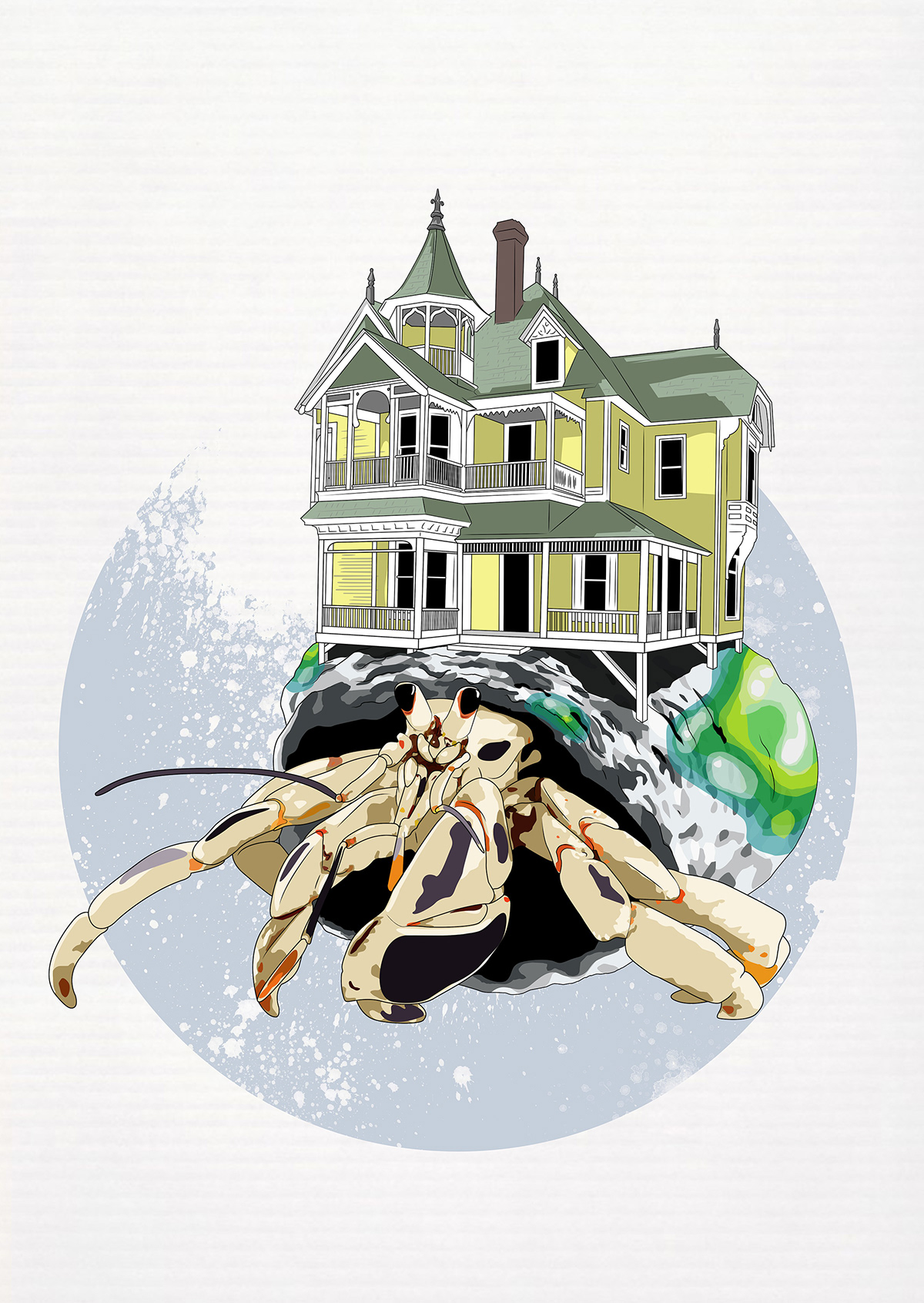 hermit crab sea life Ocean beach shell crustacean dream house home Victorian digital vector