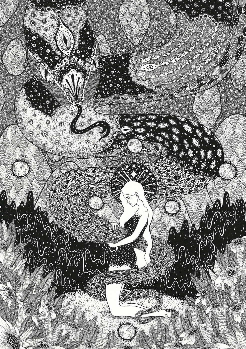 snake moon mystical detail