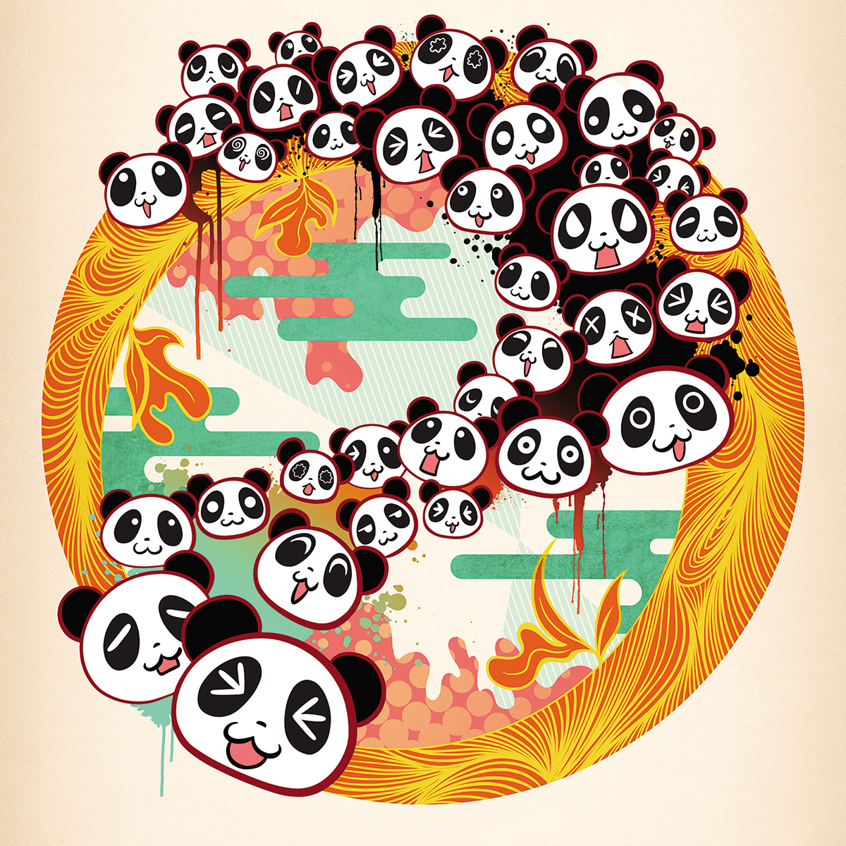 cute weird quirky eyeballs Panda  cats Flowers pattern design