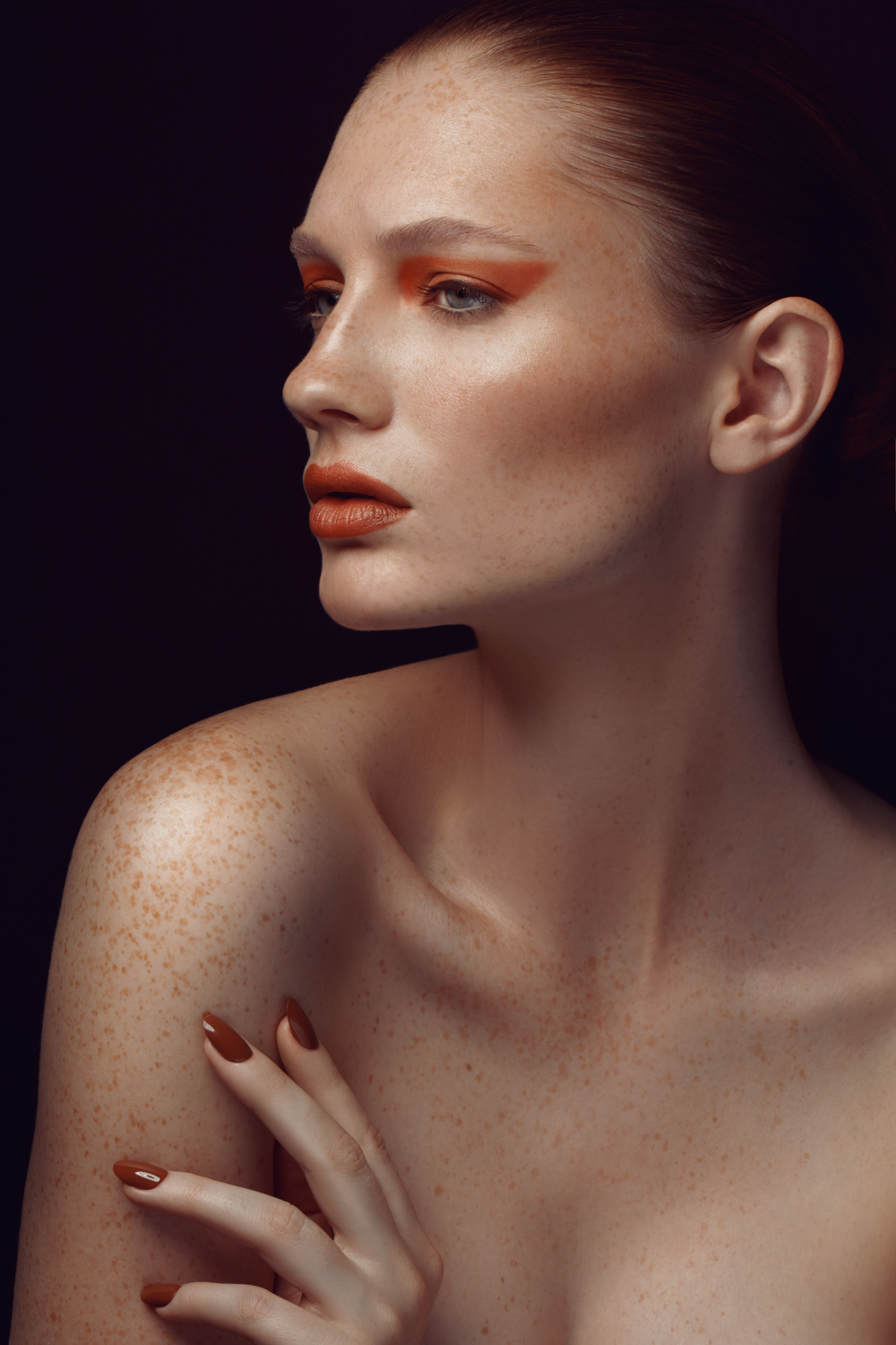 beauty model creative makeup glossy freckles