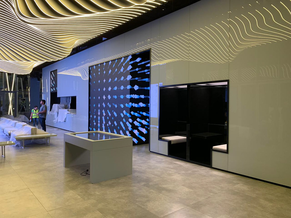 digital Drawing  implementation interactive Interior Render screens showroom Stand
