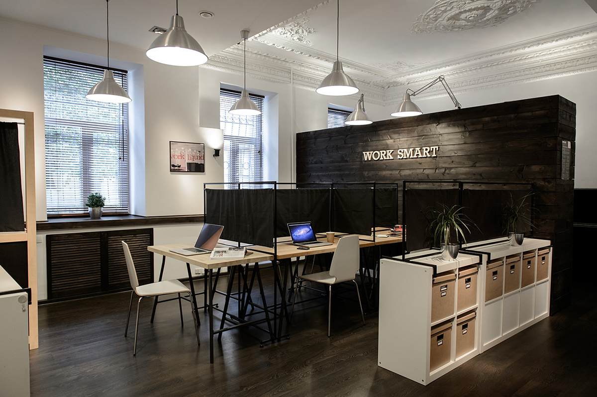 coworking minimalist wayfinding nononsense clean architectural rectangle Office brand architecture work smart Small Business socially active Open Space pantone 306