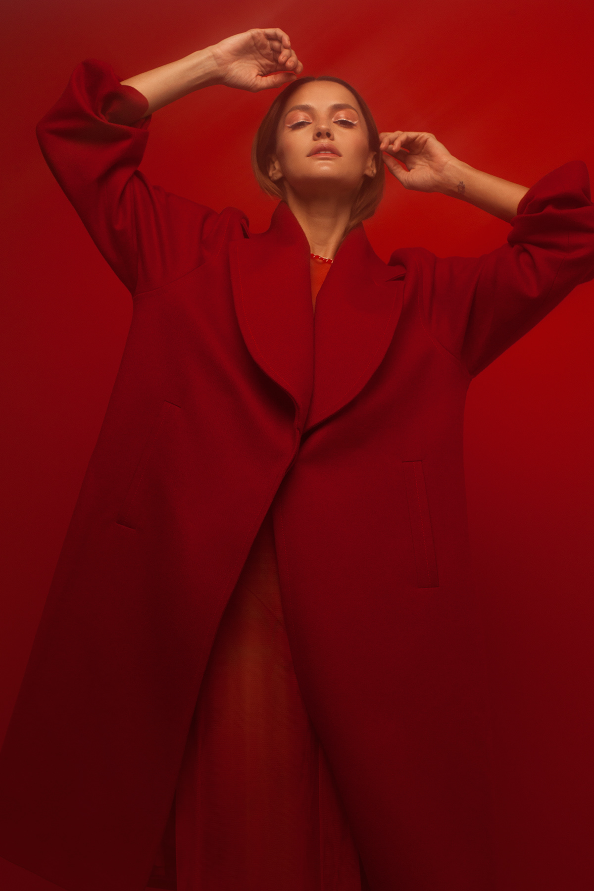 Fashion  editorial model red blue concept dual portrait contemporary minimal