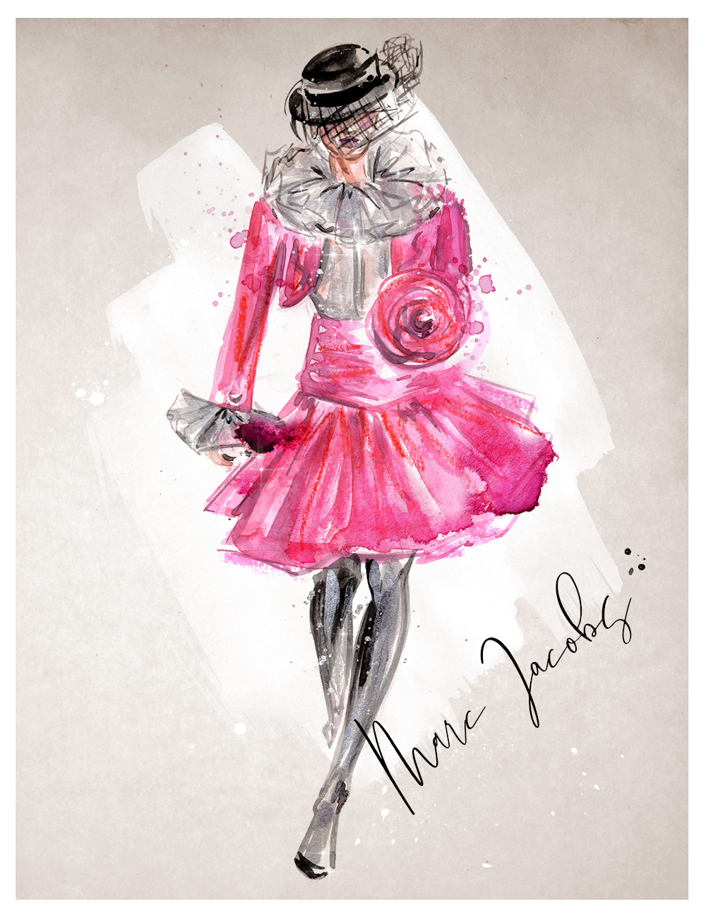 Fashion  moda runway passarela Marc Jacobs aquarela Ilustração desenho