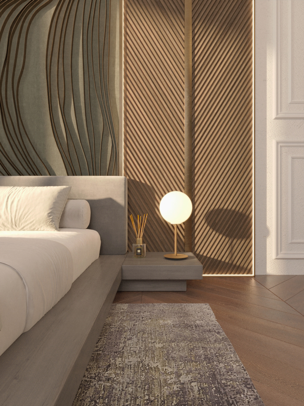 interior design  3ds max corona bedroom design Japandi decorative wall