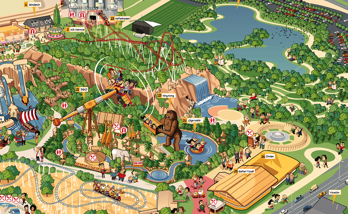 vialand cartoon map zoo Park Theme amusement park Ferris Wheel carousel