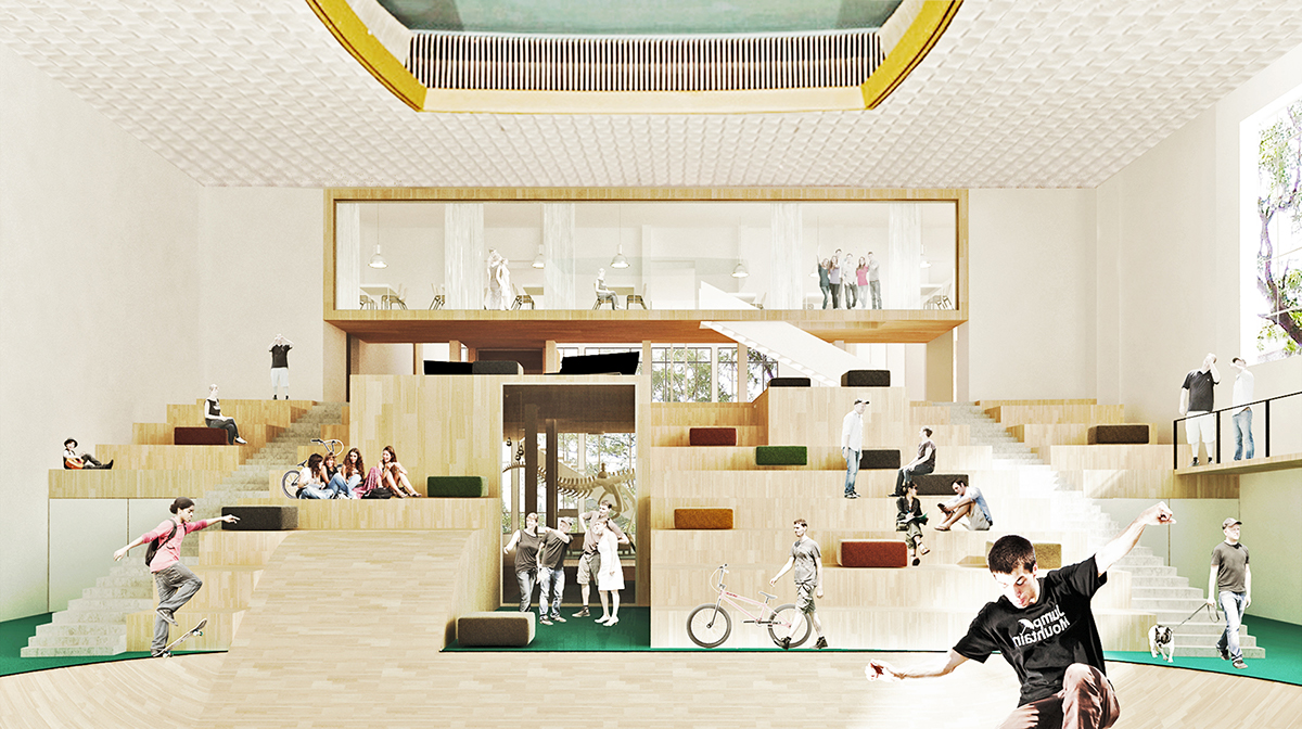 architecture Interior design Cinema Adaptive reuse pavilions art Skating Transformation