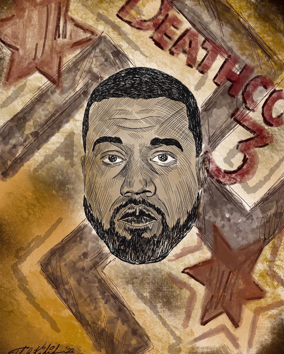 digital illustration - editorial art depicting Kanye West's recent issues with antisemitism