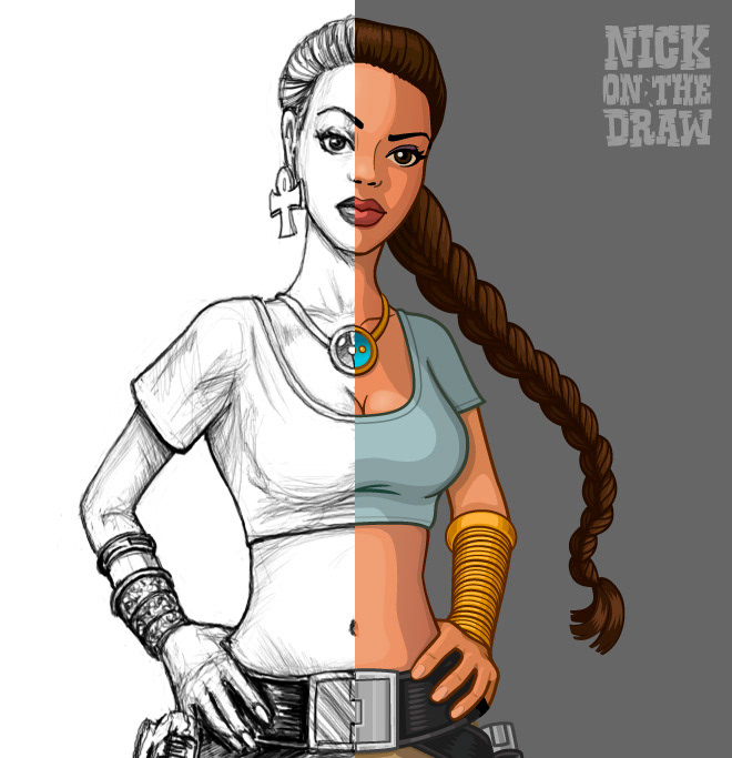 Fan Art lara croft tomb raider video game braid female woman figure pose pistols vector