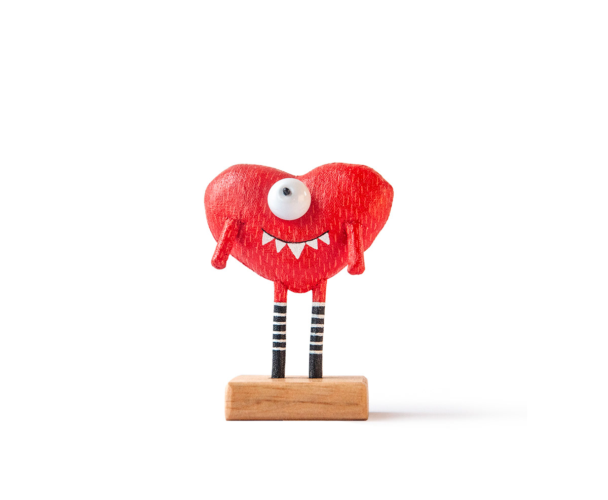 Little red heart Character handmade sculpture toy vintage