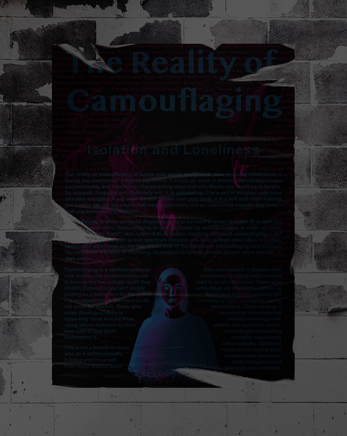 Autism awareness halftones magenta cyan awareness poster interactive poster camouflaging