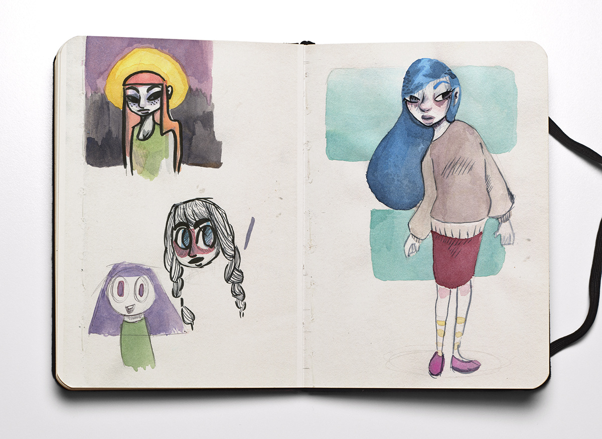 girl cute sketchbook sketch book doodle doodles watercolour watercolor design editorial space girl monster self Ashley ashes