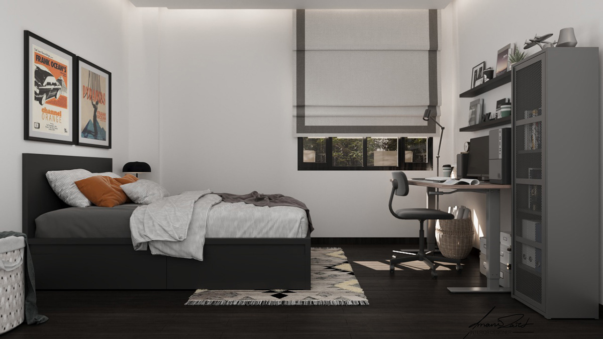 black orange modern interior design  3ds max corona render  bedroom design Teens bedroom
