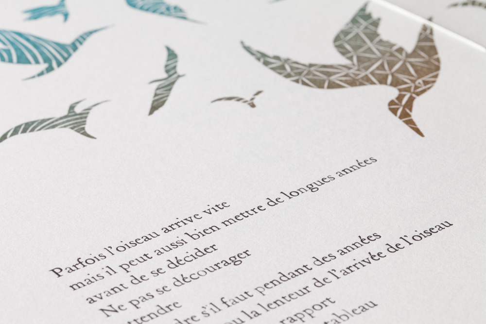 poem engraving bird Garamond letterpress metal type printing
