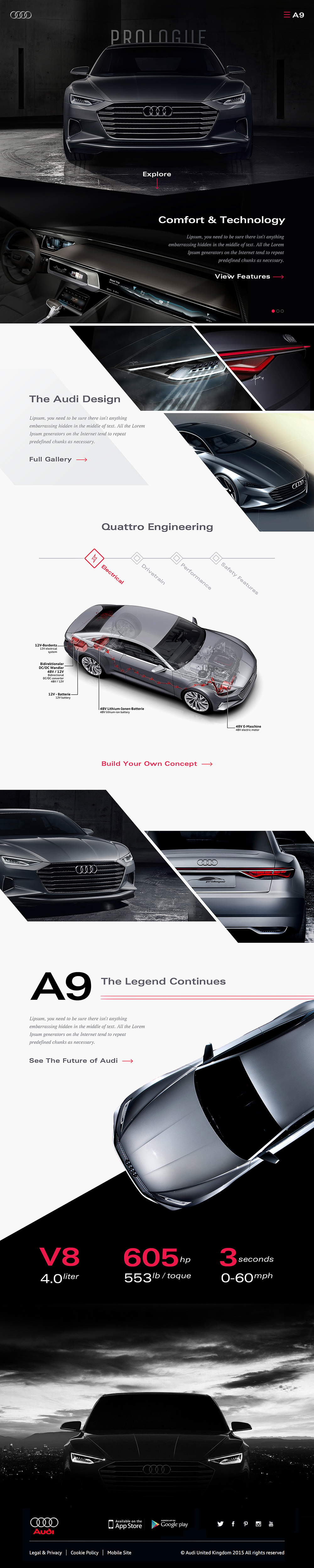 Audi visual design Mockup Web Layout comp Prologue a9 automotive   Responsive design concept car Responsive Design