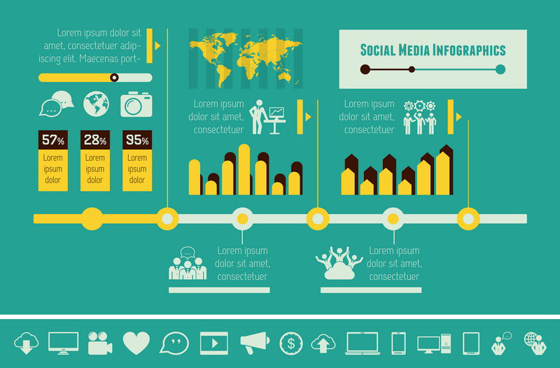 flat design Icon infographic set vector Data visualization template element social Internet SEO media network