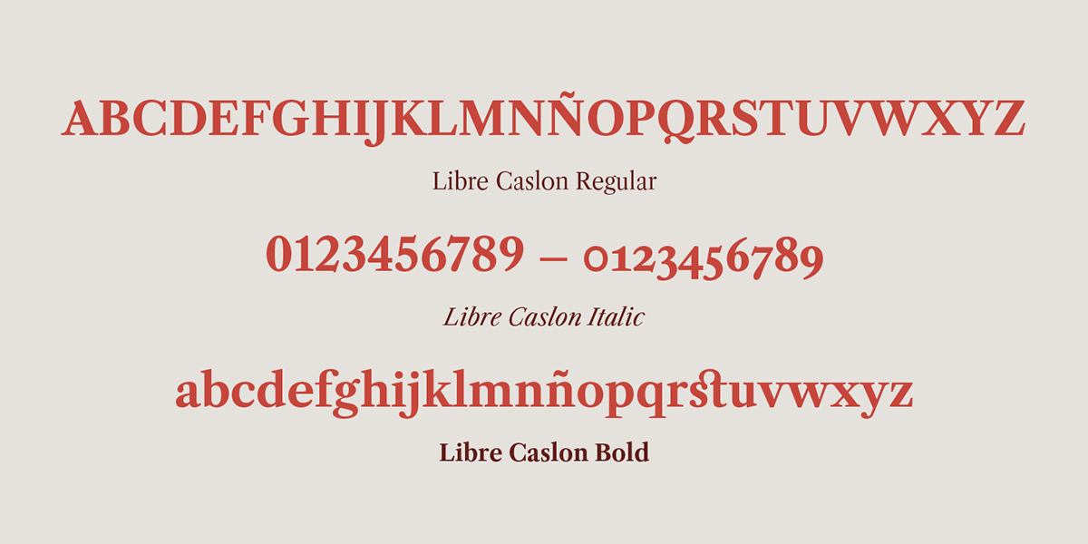 libre Caslon Classic free text bold italic font revival