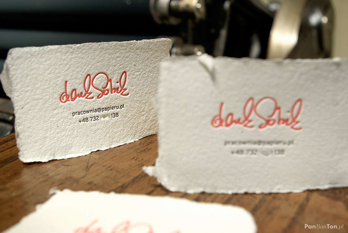 letterpress business card business cards hand made handmade paper papermill cotton bawełna papier czerpany druk typograficzny