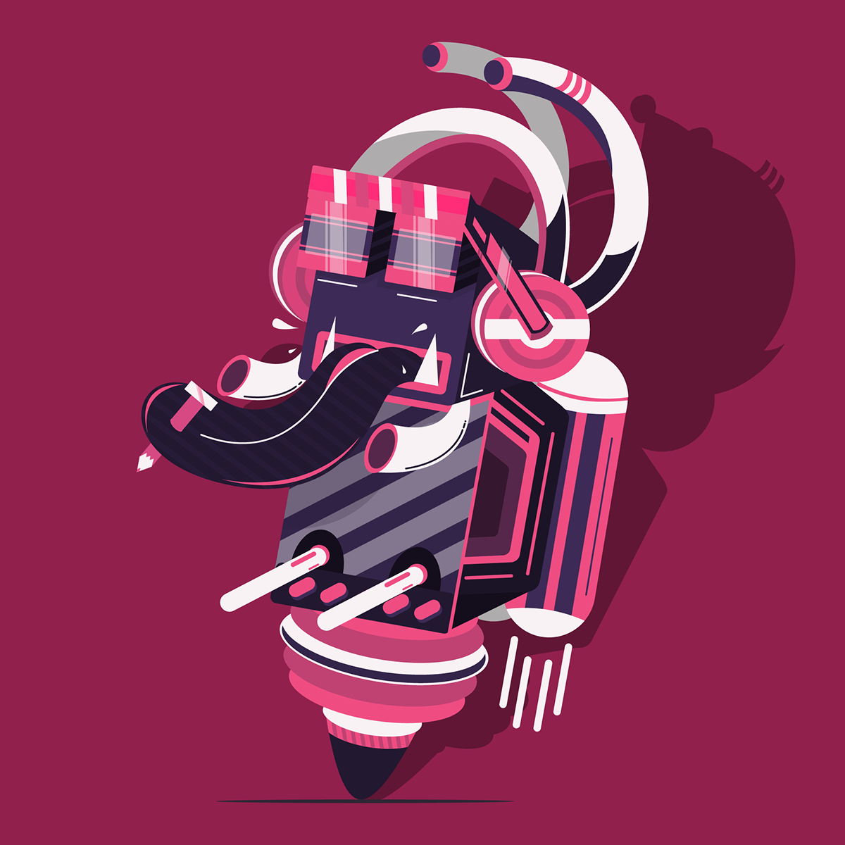 luypas Illustrator robot Thirsty tongue art digital color pink black vector tshirt