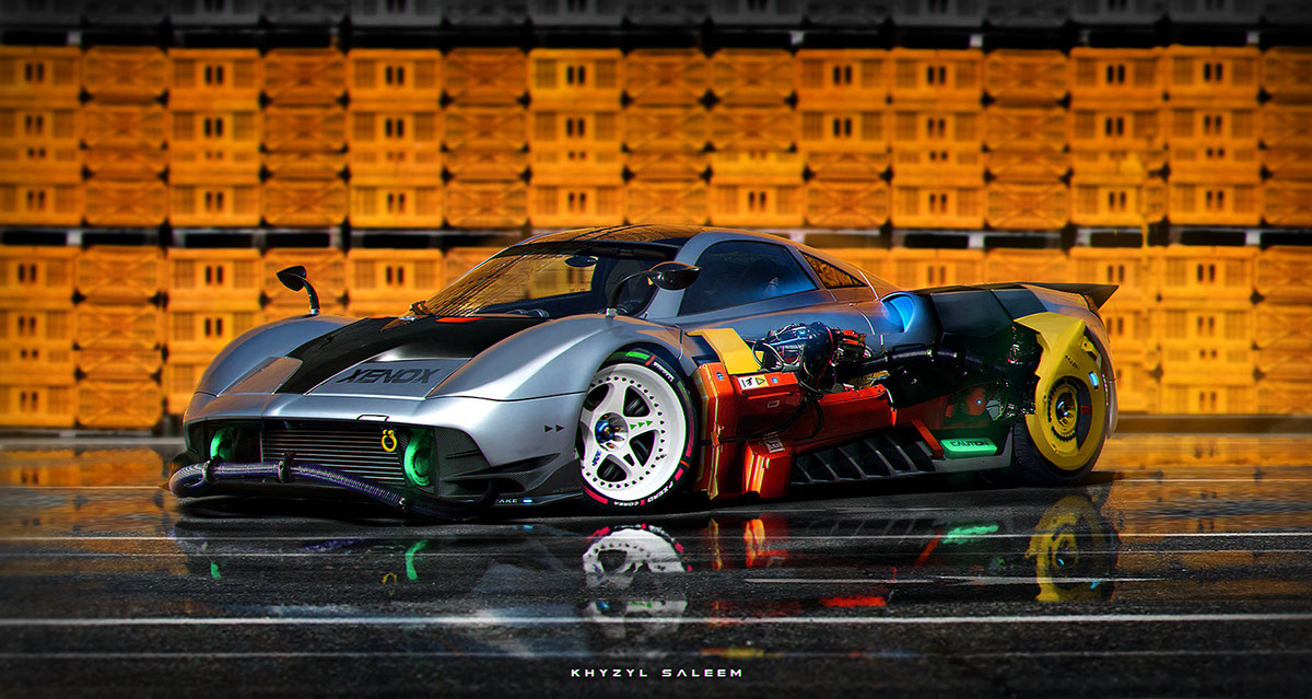 2D digital art automotive   Vehicle Transport future car Cars concept conceptart Scifi Cyberpunk Ford Porsche