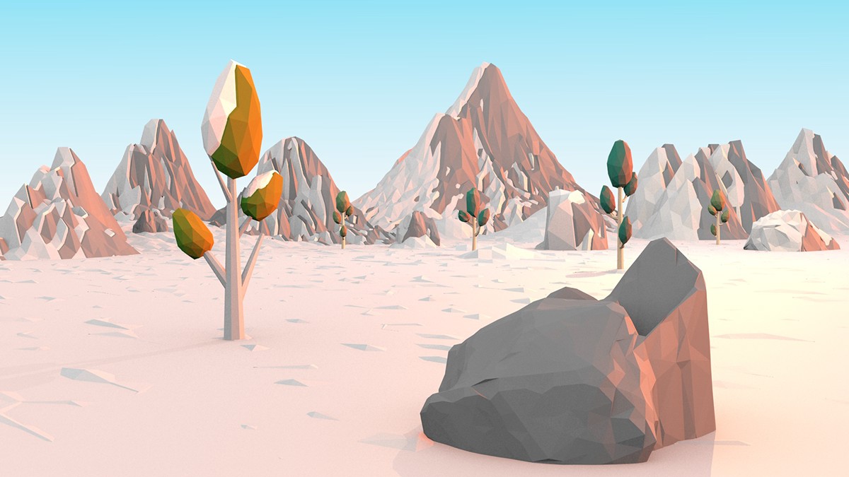Low Poly art blender 3D snow Landscape rocks polygon blender3d cool Tree  rabbit Iglo
