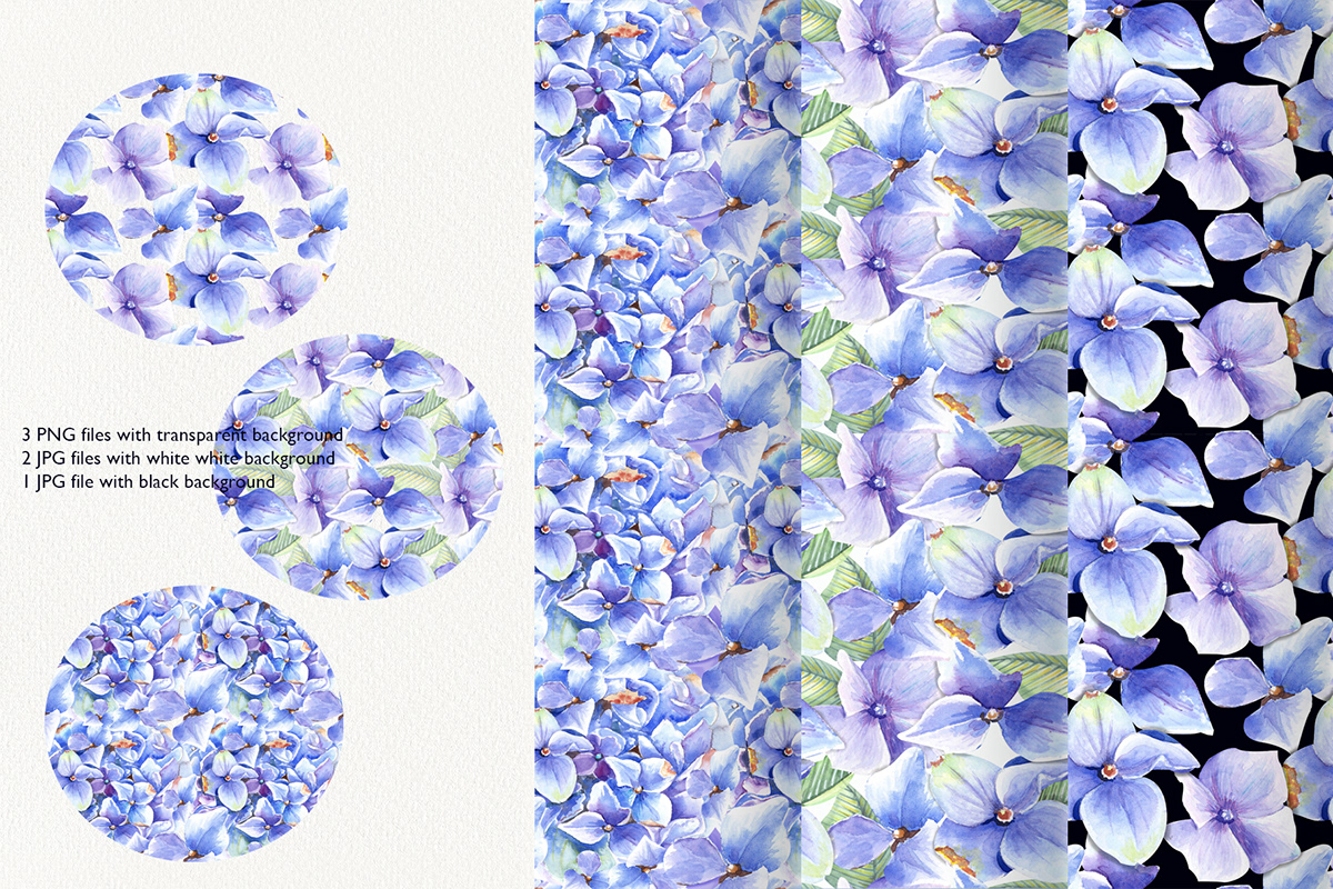hydrangea watercolor print poster seamless pattern floral card wedding blue pink