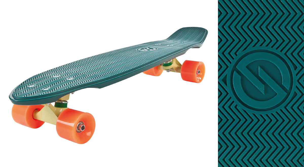 Oxelo cruiser plastic skateboard banana old school colors 70s