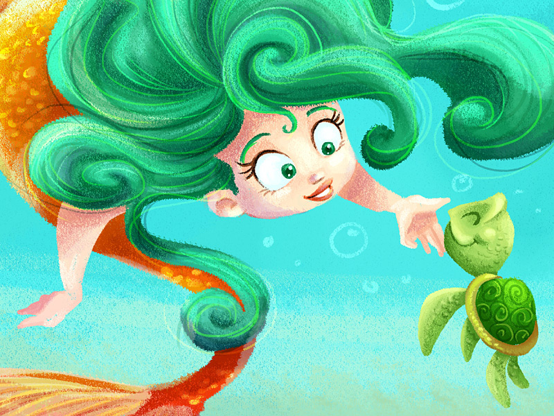 mermaid Turtle Ocean water under Fun story book children Character concept Mascot fantasy kids
